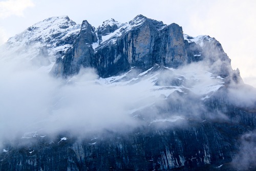 mountain range with fog