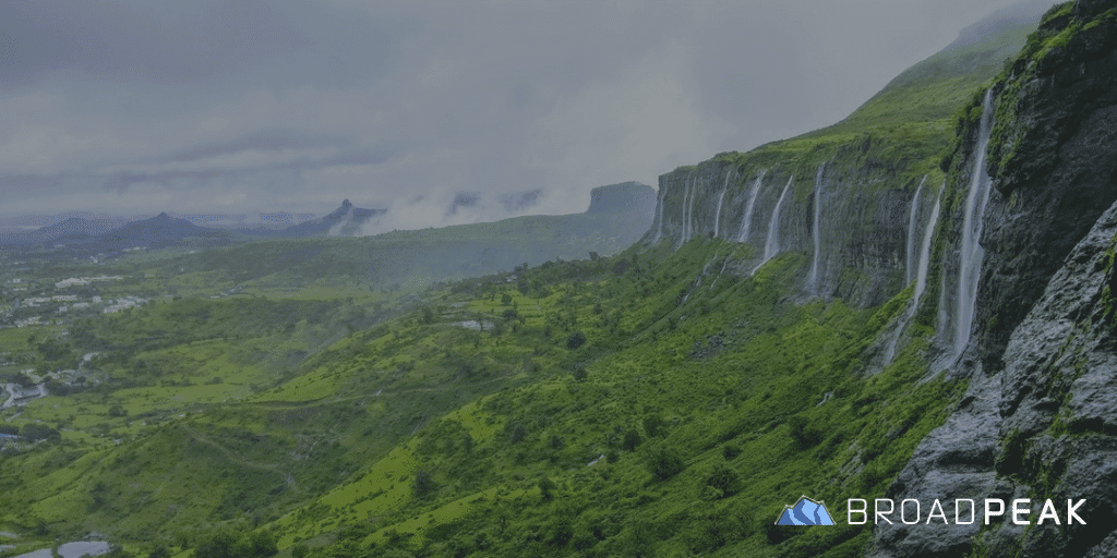 Mountains with greenery and waterfalls