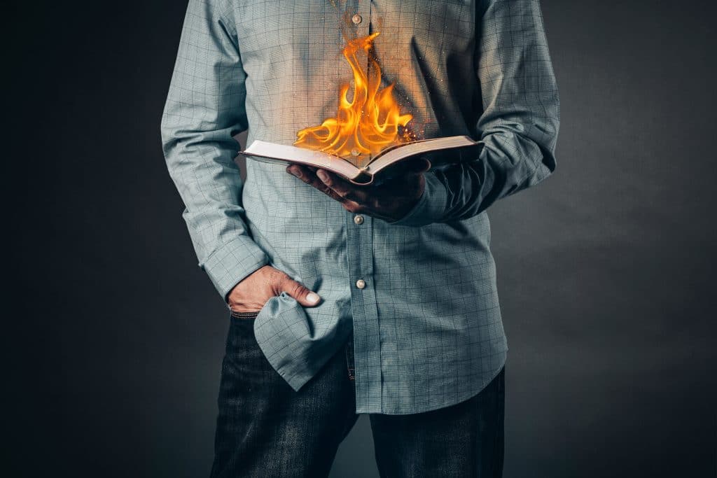 person holding book on fire
